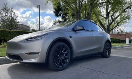 Tesla Model Y wrapped in 3M Matte grey Aluminum 14