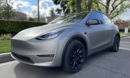 Tesla Model Y wrapped in 3M Matte grey Aluminum 6
