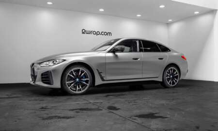 BMW I4 m50 wrapped in satin dark grey 1