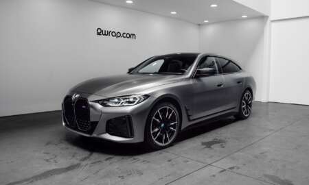 BMW I4 m50 wrapped in satin dark grey 2